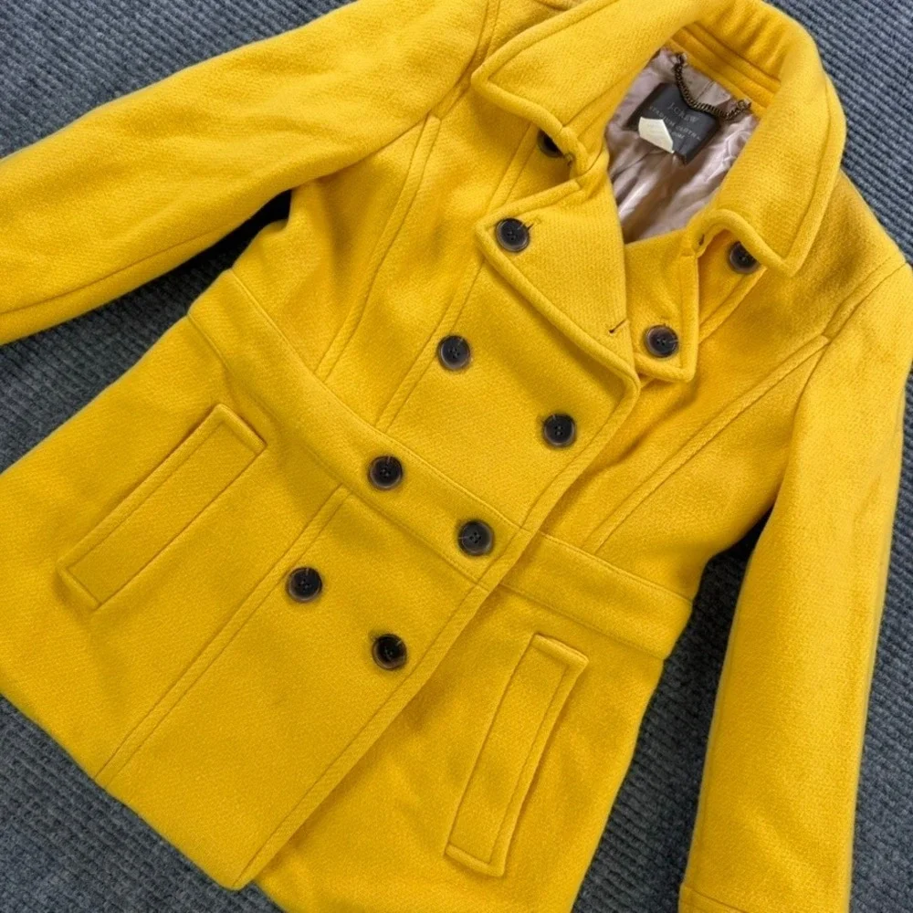J.Crew Stadium Cloth Nello Gori Yellow Wool Blend Pea Coat Jacket Womens 0 - Picture 4 of 13